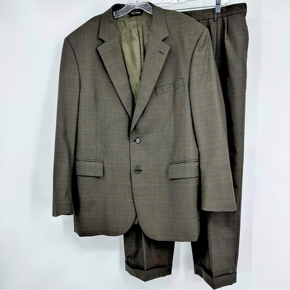 Jos. A. Bank Wool Plaid 2 Piece Suit Brown Size 44R